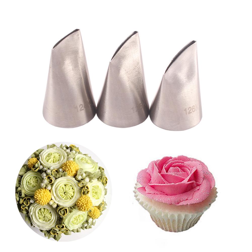 3 PCS Rose Petal Nozzles Icing Piping Baking Mold Ice Cream Tool Cake Decorating