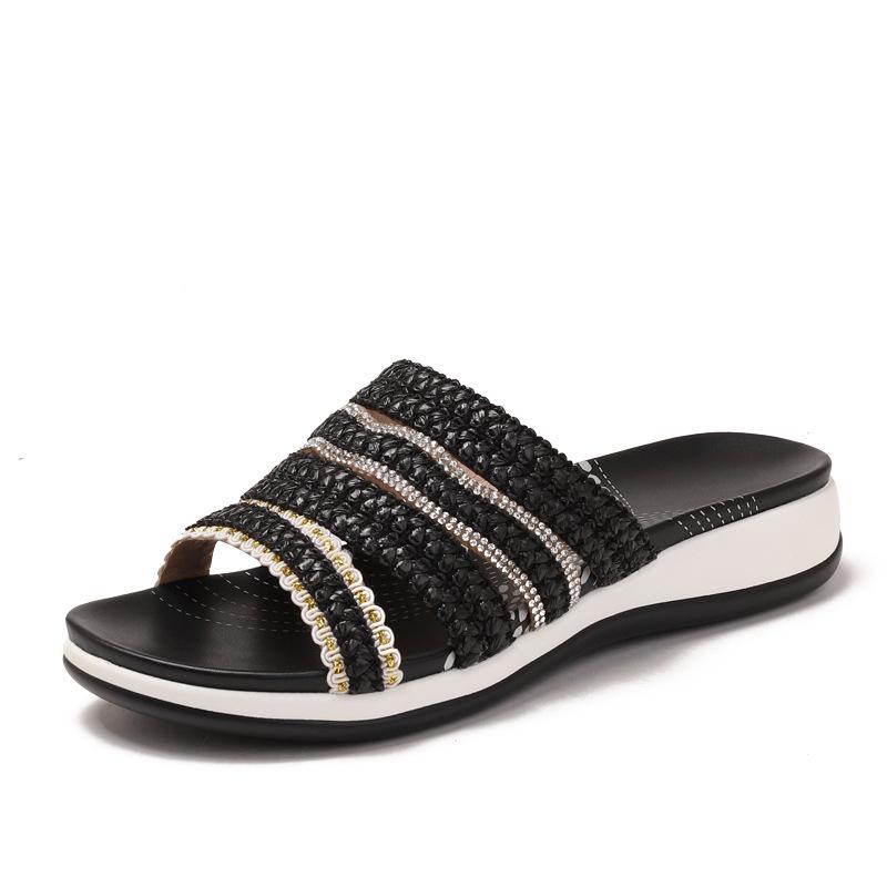 

Wedge slippers women wear South East Asia new fashion rhinestone bohemian thick bottom beach sandals 36 чёрный