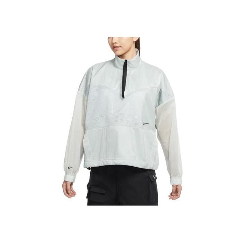 Nike Sportswear Light Grey Women s Half-Zip Woven Windbreaker Jacket CZ9788-019 M