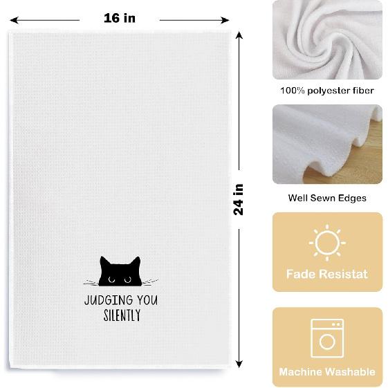 Funny Cat Kitchen Hand Towels - Cat Dish Towels, 16 X 24 Inches (Judging You)
