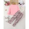 Long-Sleeve And Long-Pants Outfit for Girls | Cute Cat Design T-Shirt And Leopard Print Pants | Soft And Comfortable Set Suitable for Outdoor Wear