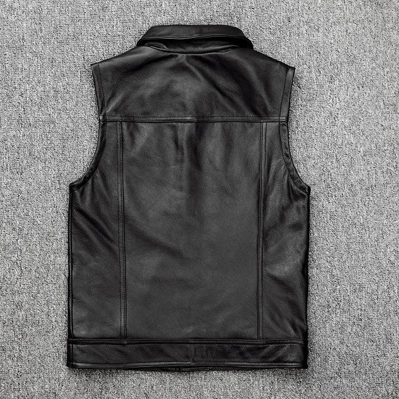 May Khaki Tooling Recut First Layer Rindslederjacke Herren Motorradweste Ärmellose Lederjacke