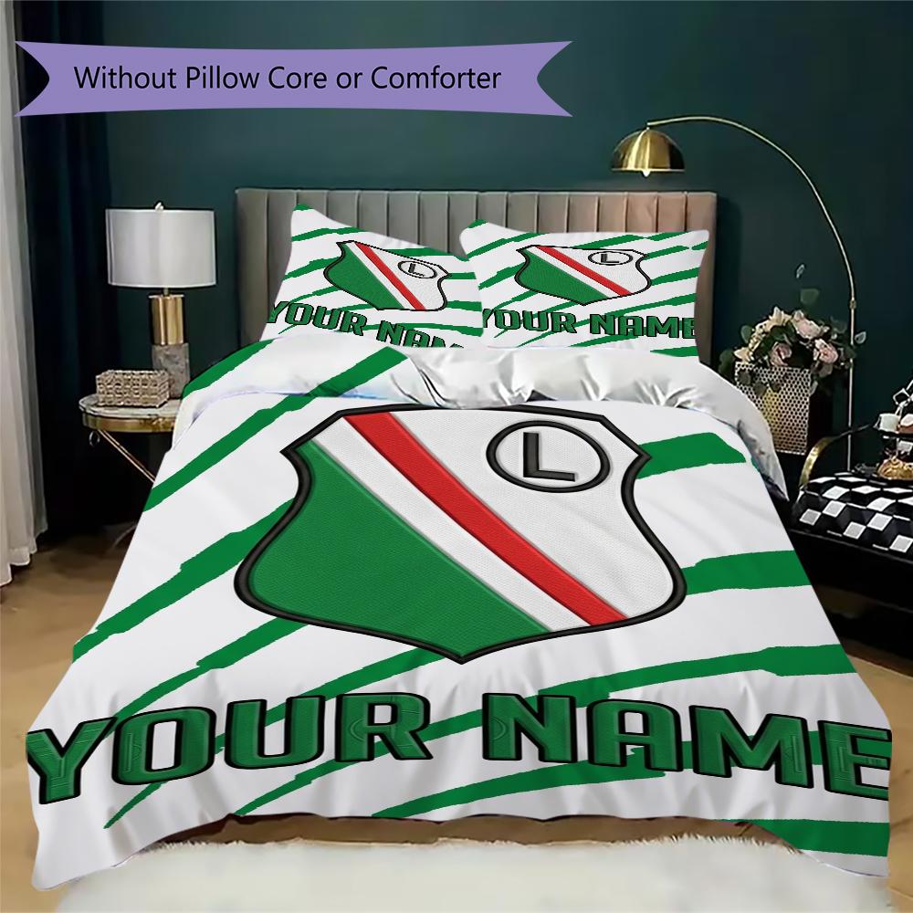 Özel İsimli Legia Warszawa Desenli Nevresim Takımı Yorgan Örtüsü Yastık Kılıfı Ev Dekorasyonu Doğum Günü Hediyesi (1*yorgan kılıfı+2*yastık kılıfı (içsiz))