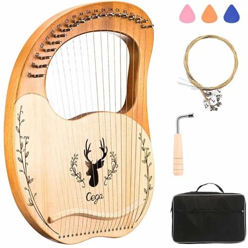 

Портативная 19-струнная деревянная лира-арфа с металлическими струнами, компактный махагоновый настраиваемый струнный инструмент для начинающих, праздничный подарок для детей (Цвет дерева)