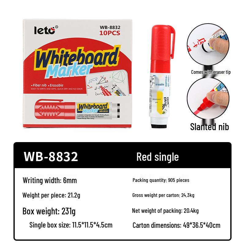 Erasable Water-Based Whiteboard Marker - No Marks, Easy to Erase, Thick Colored Drawing Pen for Teachers.