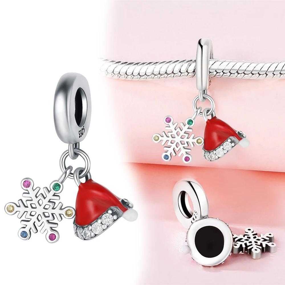 Copper Christmas Charm Series Colorful Zirconium Snowflake Christmas Hat Beads For Women'S Bracelet Jewelry Gift