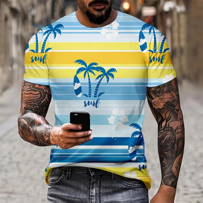 Summer Fashion Coconut Tree 3D Print T-Shirts Streetwear Men Casual Oversized Colorful O-Neck Short Sleeved T-shirts
