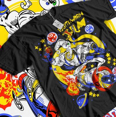 Earthworm Jim T-shirt Heroes Vintage Tee Anime Manga T-Shirt - Black Unisex T-Shirt