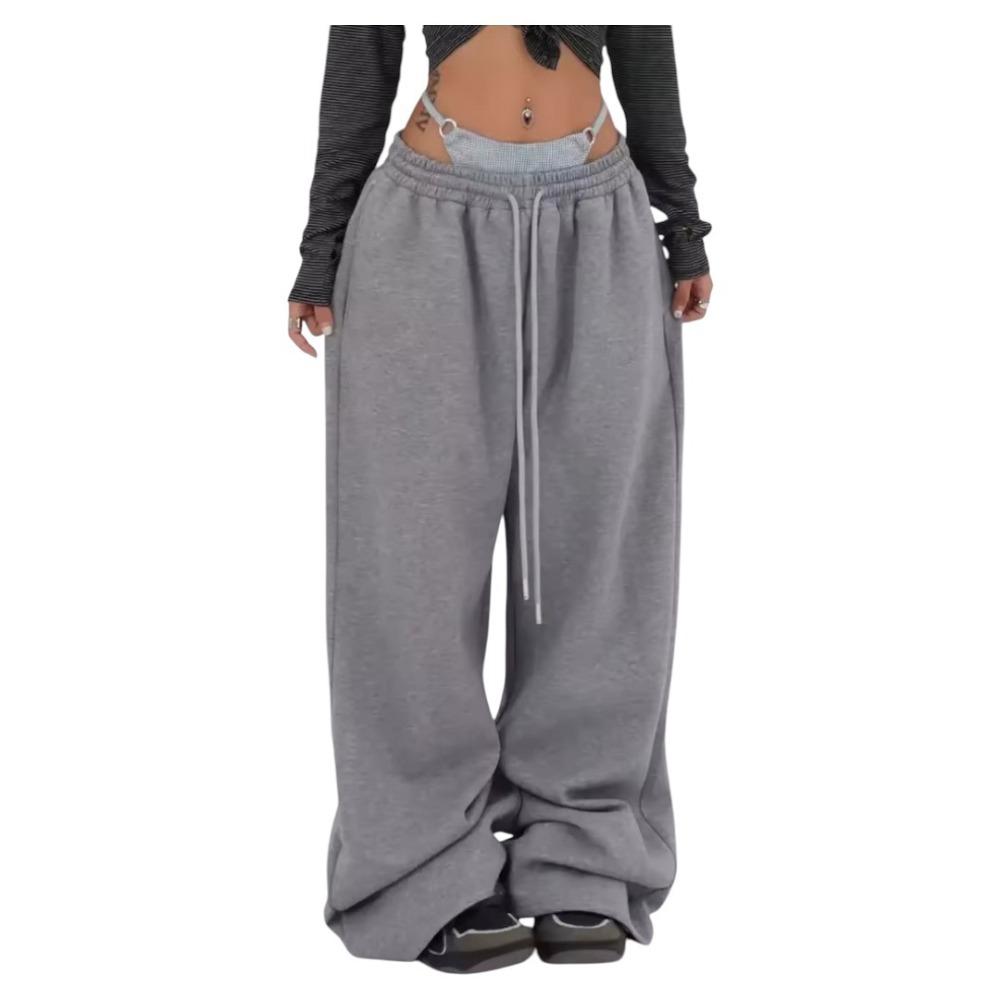 Trendige Damen-Sweatpants mit weitem Bein, Elastischer Bund mit Kordelzug, Entspannte Hose, Lässige Streetwear-Hose für den täglichen Gebrauch & zum Entspannen