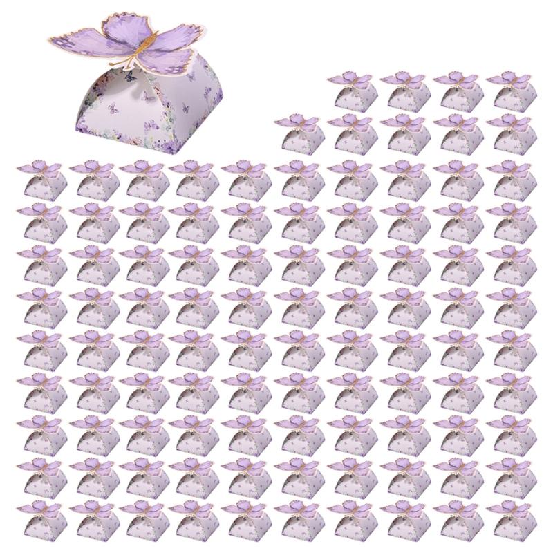 Set of 100 Butterfly Shape Favors Boxes Attractive Butterfly Embellished Dessert Boxes for Party Favors and Gifts