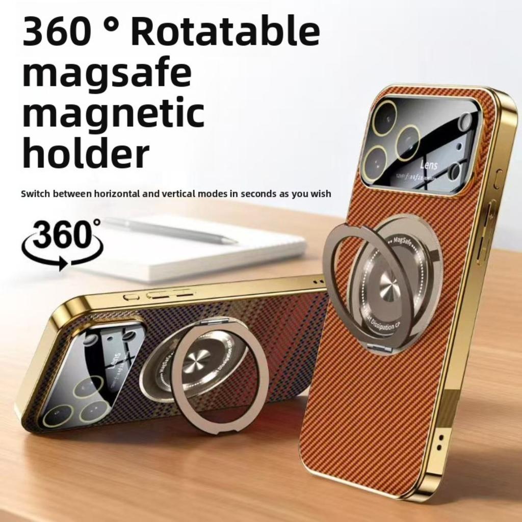 For iPhone 17 Pro Max Magsafe Case for iPhone 16 15 14 Pro Max 360 Rotate Magnetic Stand Holder Soft Carbon Fiber Magnetic Cover