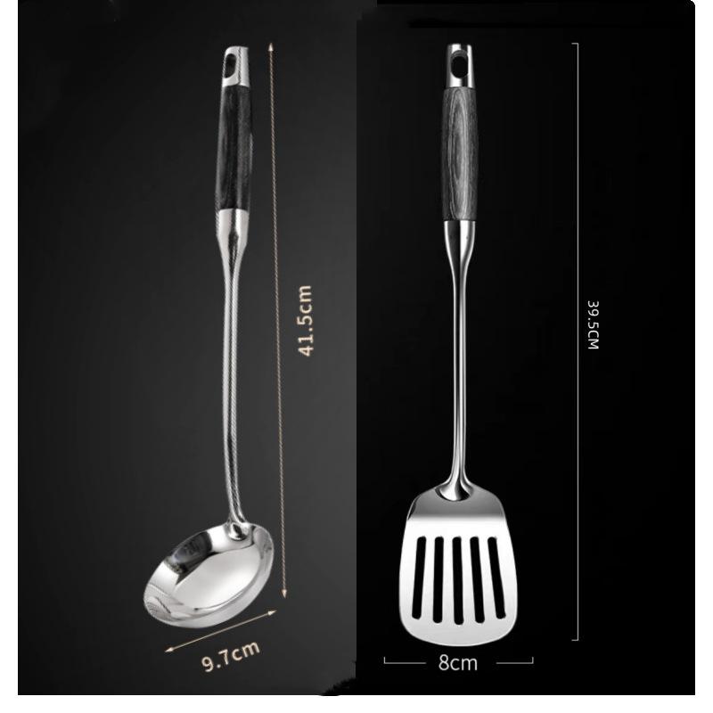 Ebony & Stainless Steel Kitchen Utensil Set with Spatula and Ladle