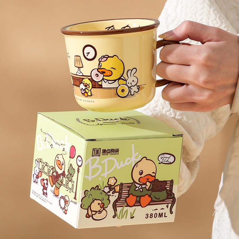 Mały żółty kubek z kaczką dla dziewczynki, do biura, do domu, ceramiczny kubek na wodę, uroczy dziecięcy kubek śniadaniowy, kubek na kawę dla pary
