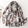Khaki Camellia Silk and Cotton Scarf: Warm Autumn/Winter Shawl for Women