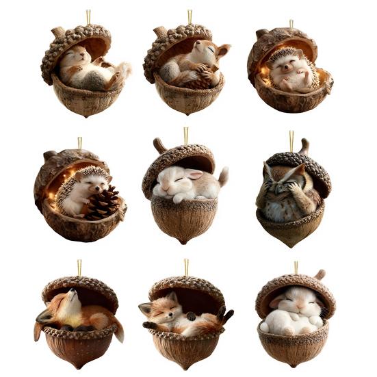 Gemütliche Wald Eichel Ornamente 2D Acryl Tier Hängedekoration für Weihnachtsbaum Waldthema Party Heimdekoration