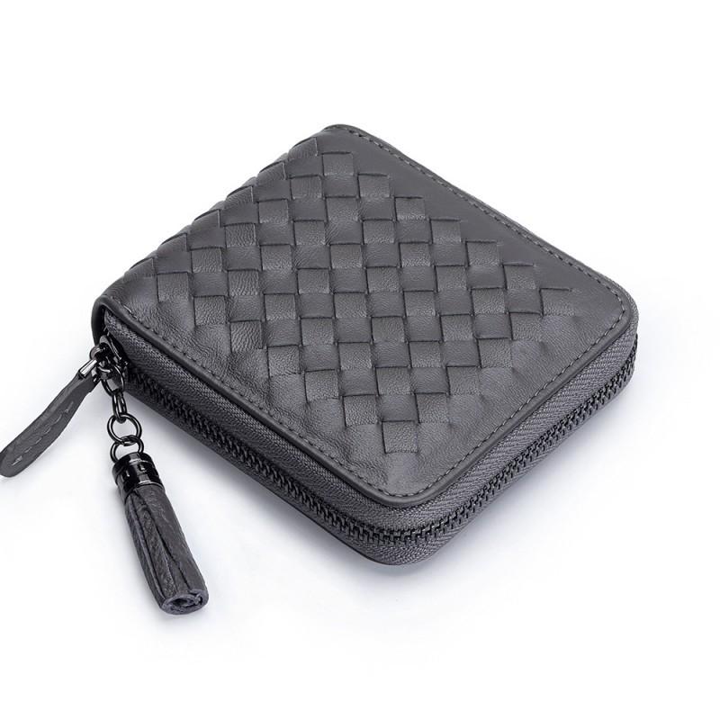 Classic Sheepskin Knitted Zipper Small Wallet Large Capacity Multifunctional Change Bag Folding