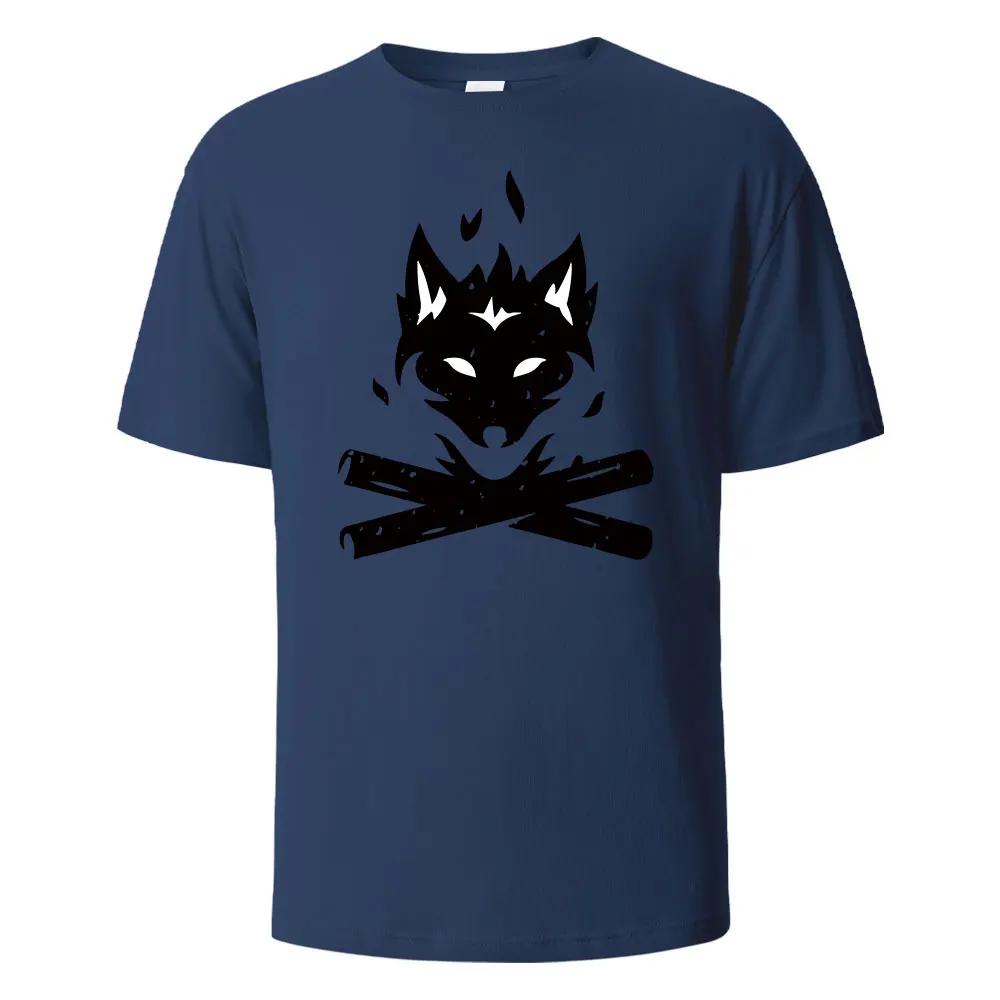 Black Fox Streetwear Printing T-shirt For Men Wowen 100% Cotton Summer Breathable Short-Sleeved Basic Tops O-neck Oversize Tees