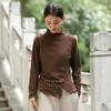 Women Vintage Warm T-Shirts Solid Color Half High Collar Autumn Soft Casual T-Shirts