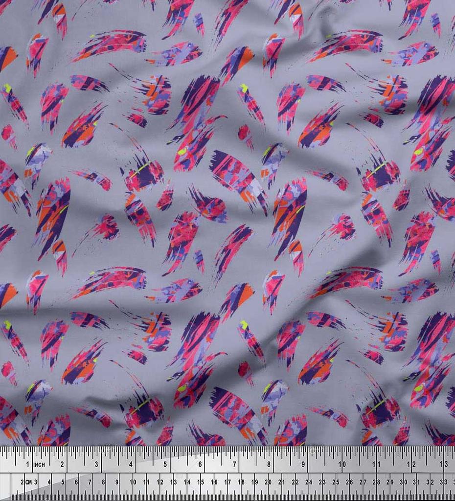 Soimoi Japan Crepe Satin Fabric Brush Stroke Abstract Print Fabric by Metre 42 Inch