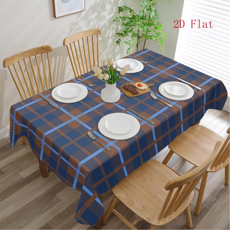 2D Flat 1pc- Rectangular Blue-brown Checkered Tablecloth, Polyester Rectangular Tablecloth- Perfect Holiday Home Decor Item, Suitable for Parties, Ind