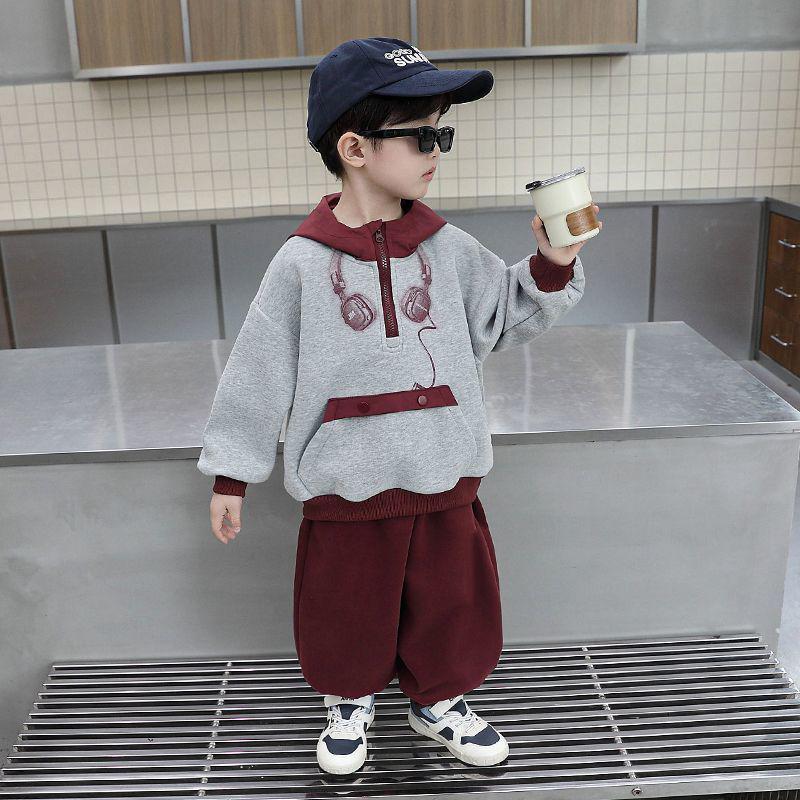 Boys' Korean Style Autumn Sweatshirt Set 2025 - Stylish Two-Piece Back-to-School Outfit