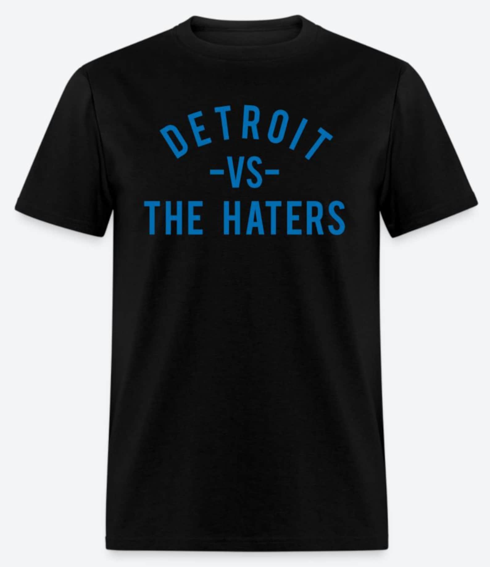 Detroit vs. the Haters T-Shirt Design - Black Shirt with Honolulu Blue Print 2XL