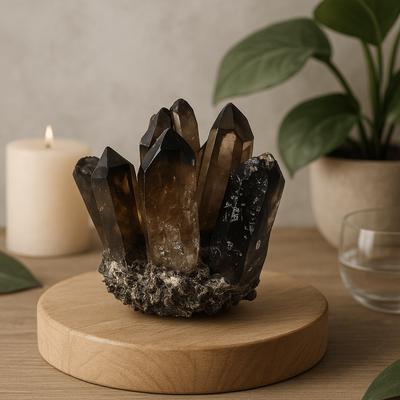 Smoky Ghost Quartz Crystal Cluster