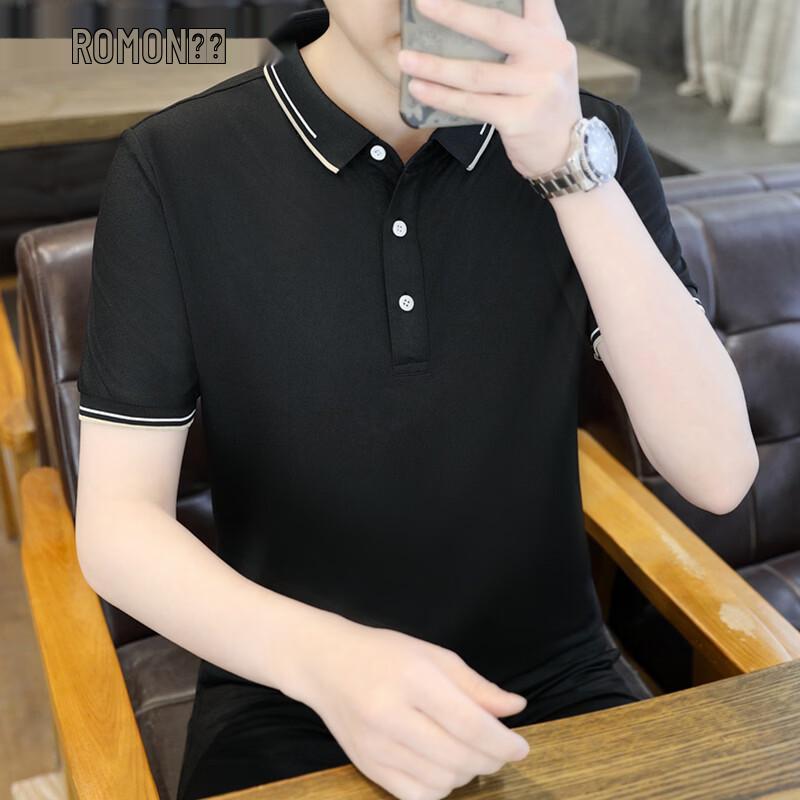ROMON Men s Short Sleeve Business Casual Polo Shirt L