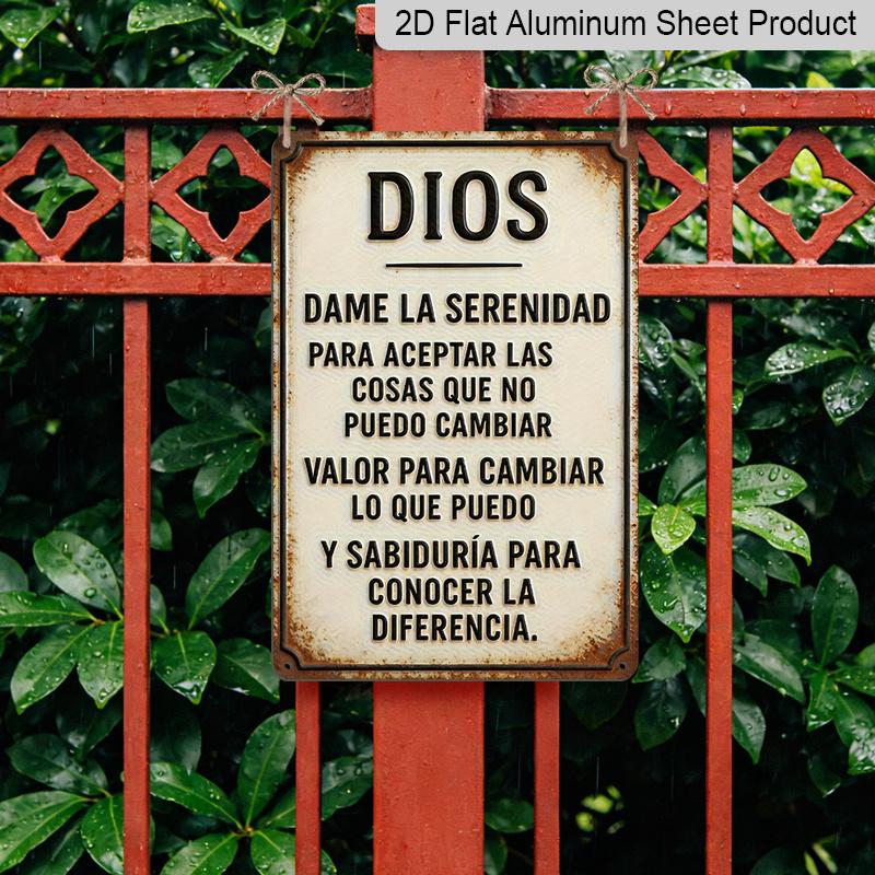 2D Flach, 1 Stück Spanisches Gelassenheitsgebet Metall Hängeschild, 12x8 Zoll (30x20cm) Rustikales Aluminiumschild für Zuhause, Kirche, Café, Bar - Einfach aufzuhängen