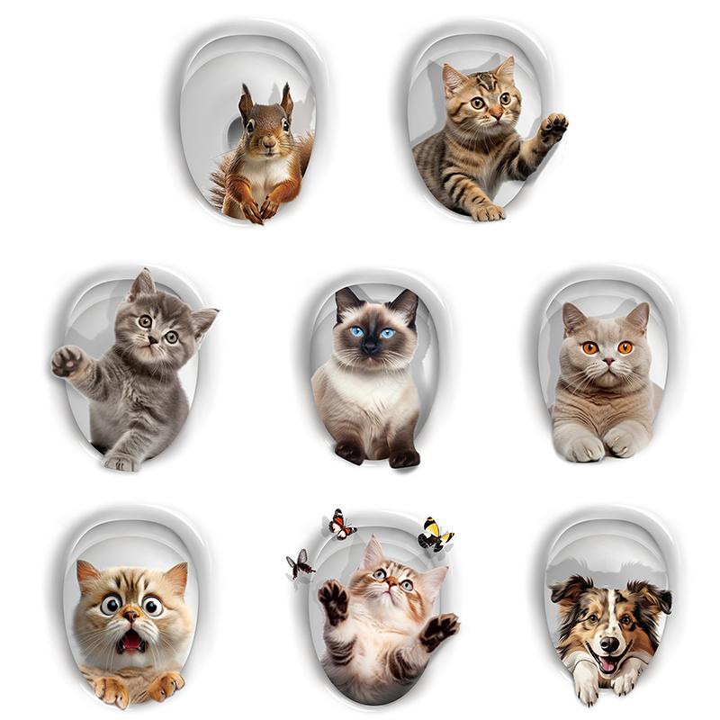 Funny 3D Cat Toilet Stickers DIY Water Resistant Wall Toilet Toilet Seat Sticker Decals Sticker F5T3