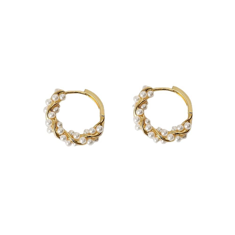 French Imitation Pearl Circel Earring Small Round Hoop Earrings For Women New Design Texture Earrings Jewelry Elegant Gift