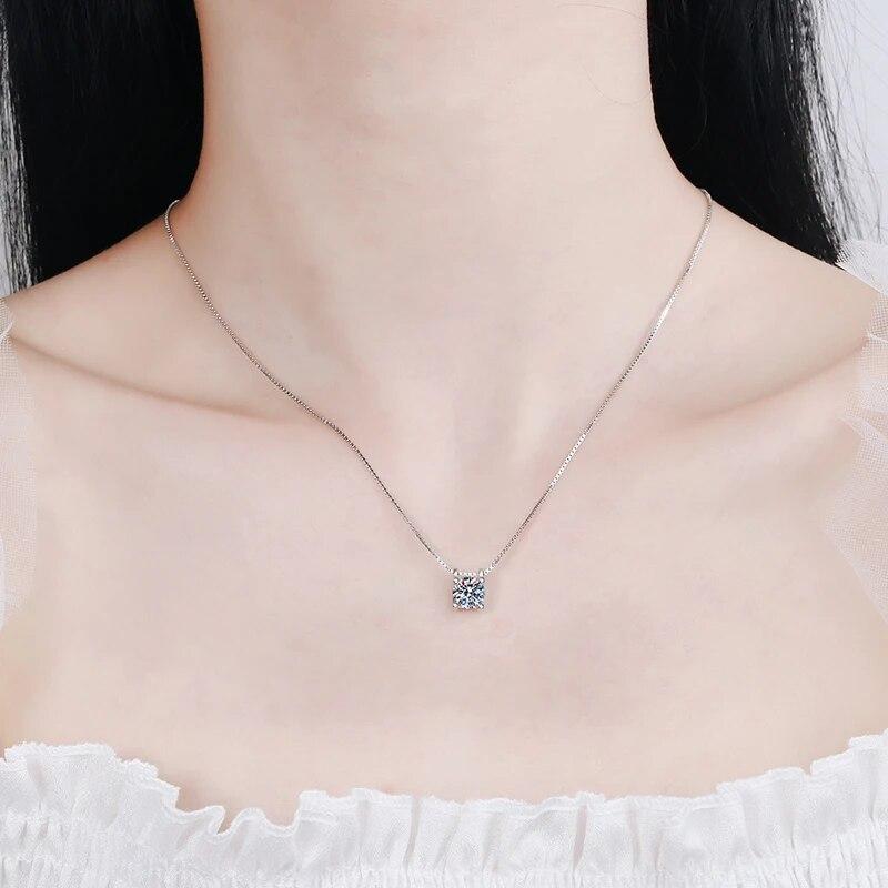 D Color 1-2CT Genuine Moissanite Necklace Brilliant Round Diamond Hollow  Love Pendant Necklace for Women Girls Anniversary Jewelry Gift