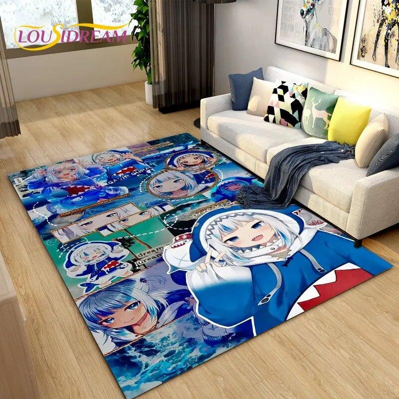 Cute Anime Gawr Gura Hololive Shark Area Rug,Carpet Rug for Living Room Bedroom Sofa Doormat Decoration, Kids Non-slip Floor Mat