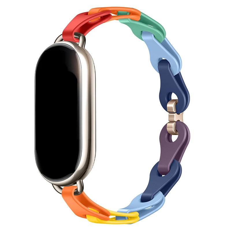Rubber Strap for Xiaomi Mi Band 8 Stainless Steel Buckle Bracelet for Miband 8 NFC Fashion Lady Style Replacement Silicone Band