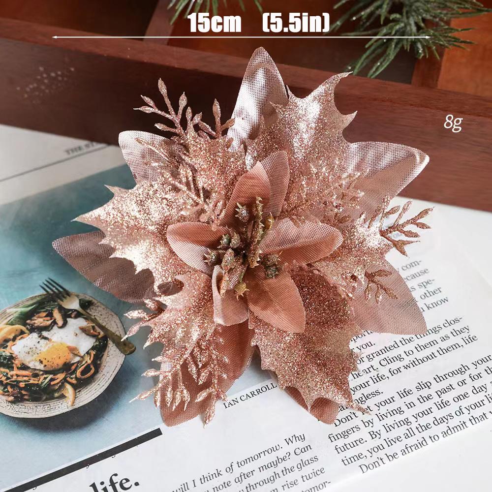 1~20Pcs Glitter Pink Christmas Flowers Xmas Tree 14cm Artifical Flower Ornaments 2025 Christmas Decoration For Home New Year