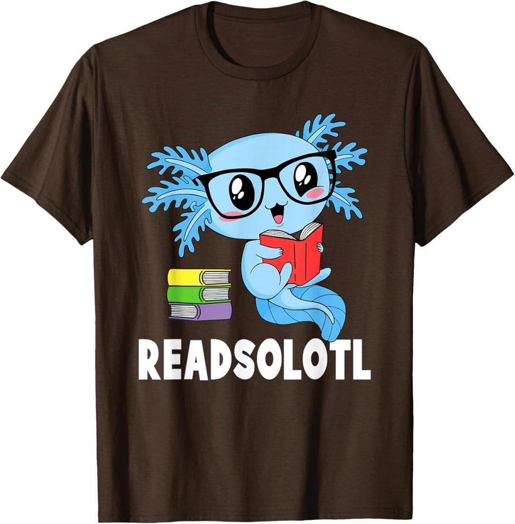 Readsolotl Kawaii Axolotl Reading Glasses Graphic T-Shirt Funny Book Lover Tee Men Women