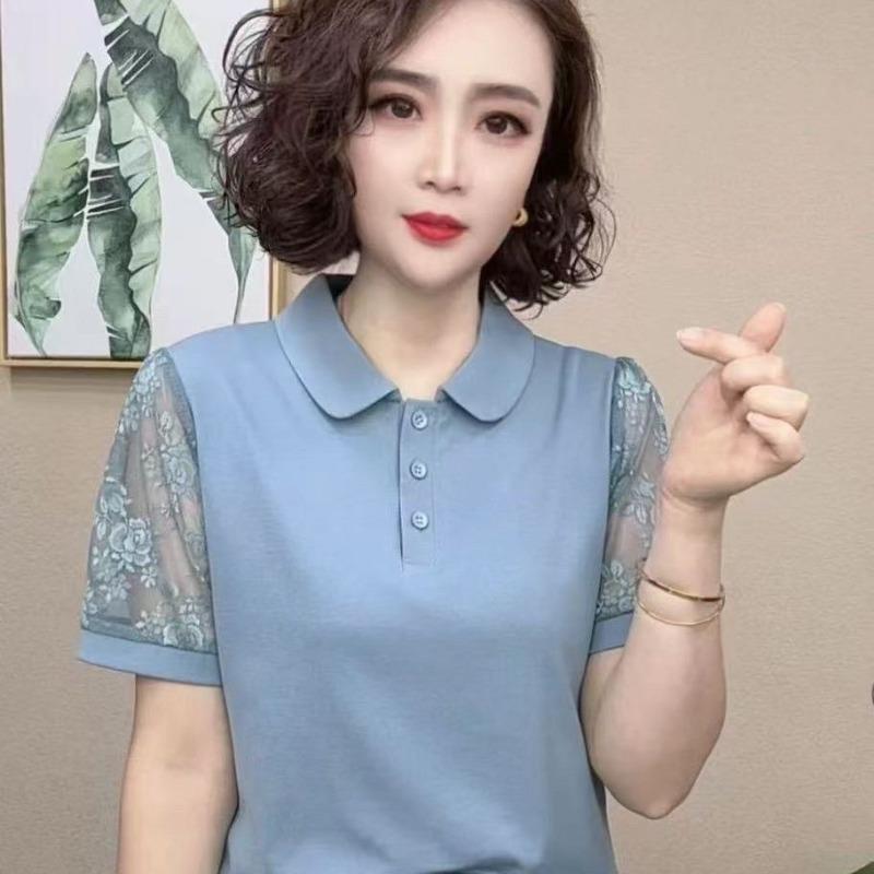 Summer New Style Short-sleeved Lace Splicing Versatile Fashionable and Age-reducing Women's Tops