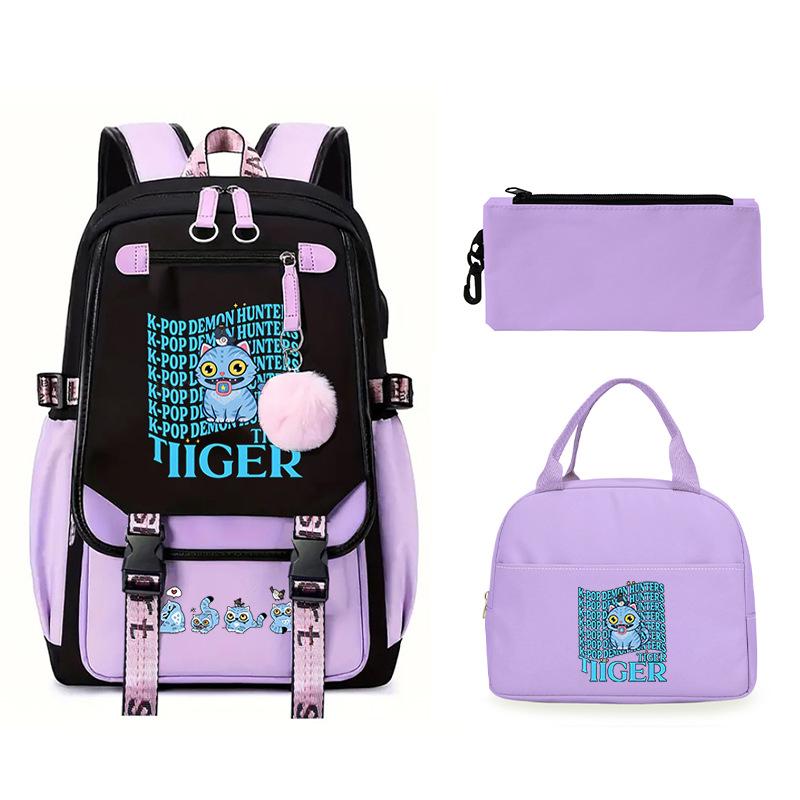 Animation Cartoon Printing Large Capacity Lightweight Student Schoolbag Children'S Leisure Backpack Three-Piece Set