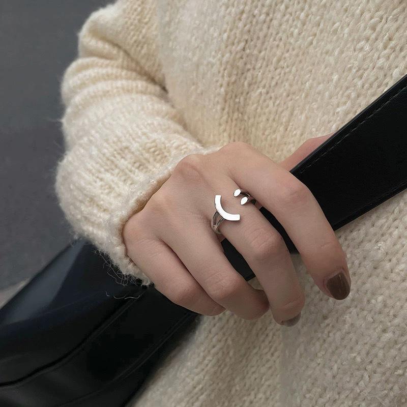 Smiley Adjustable Open Ring for Women - Trendy Niche Design, Perfect for Index Finger.
