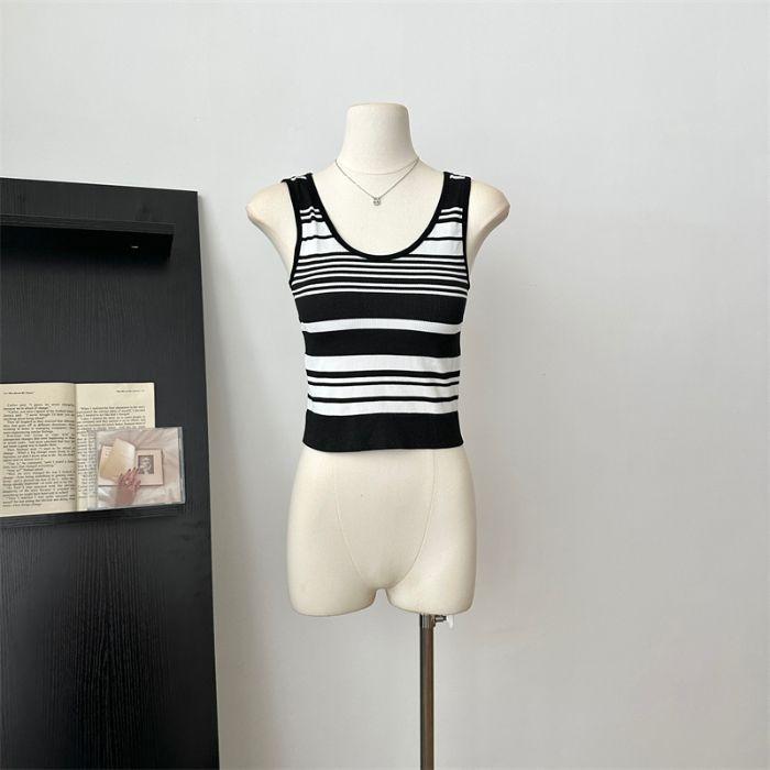 Striped Design-slim Vest Summer Style Age-reducing Contrasting Color Slim and Niche Versatile Slim with Chest Pad Vest