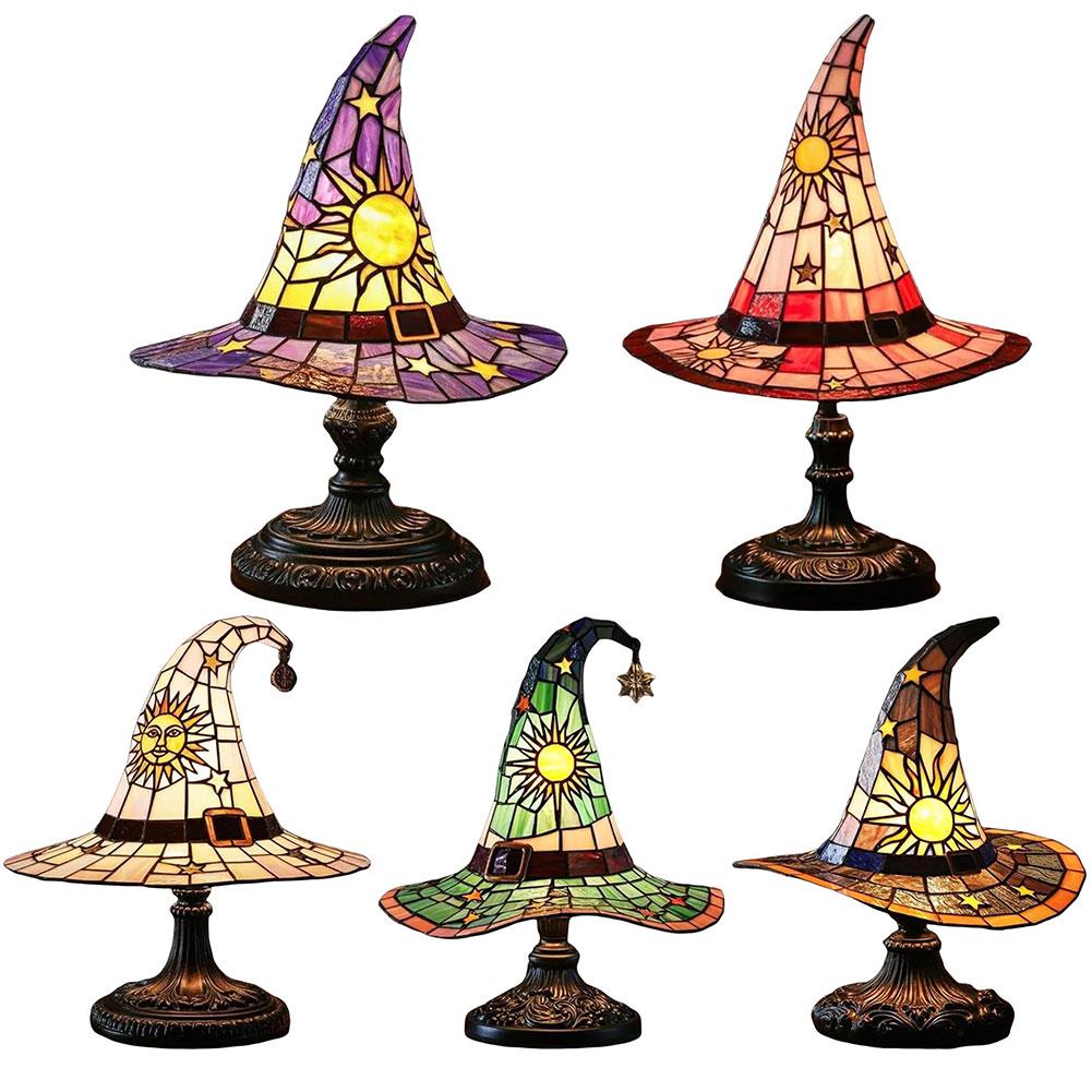 Witch Hat Lamp LED Creative Table Lamp Resin Witch Hat Light Ornament Bedside Lamp for Living Room Home Bedroom Decoration