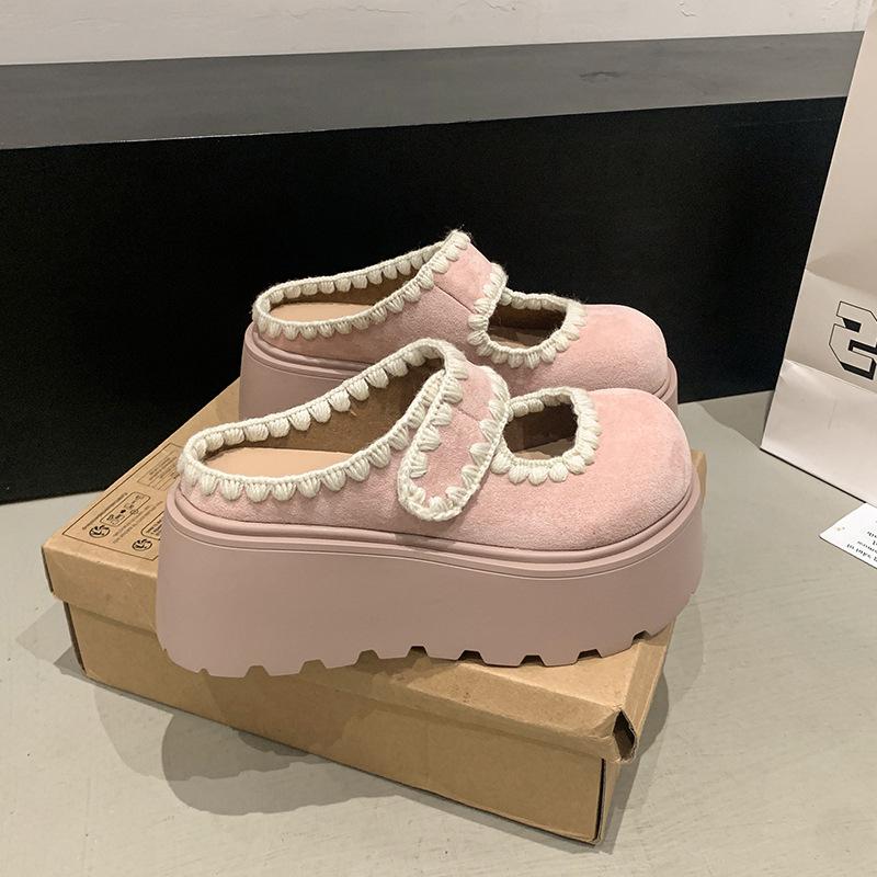 

Japanese retro fashion versatile muffin thick-soled versatile slippers spring 2025 new one-pedal bag head half drag 40 розовый