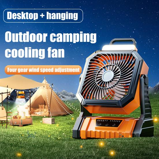 Outdoor Camping Ventilator Lichtmodi Geschwindigkeit Einstellbar Rotierend USB Wiederaufladbar 2-In-1 Mehrzweck Wandern Zelt Hängender Ventilator Lampe Notlaterne