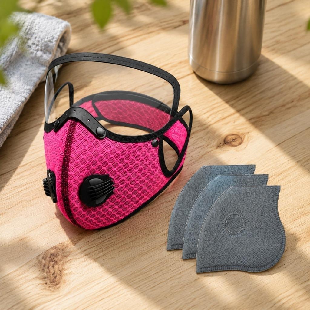 Cycling Face Mask with Transparent Shield and Replaceable Filters Adjustable Breathable Protective Cover for Outdoor Sports and Commuting