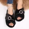 Fashion Fashion Cross Strap Plush Slippers Women Metal Detor House Cotton Slippers Woman Winter 2025 Soft Anti Slip Plush Slides Female