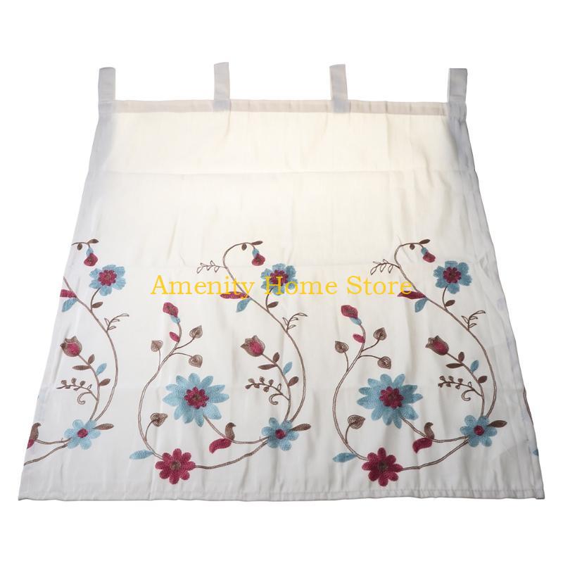 

F26C Korean Floral Embroidery Short Window Curtain Rod Pocket Valance for Kitchen белый