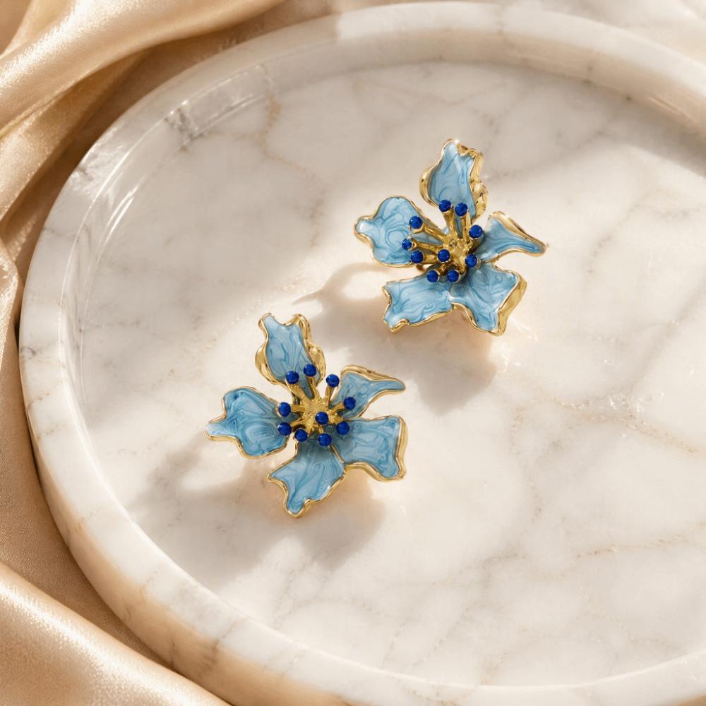 Retro Irregular Stud Earrings High-End Finish Enamel Flower Petal Earrings Vacation Travel