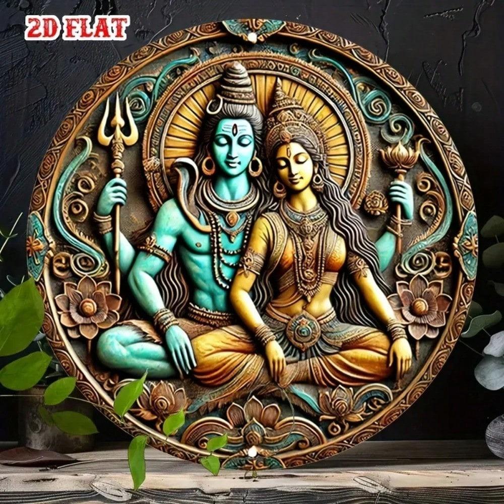 Religiöse Metallwandkunst Runde Göttin Shiva Zeichen Heimdekoration Rustikal