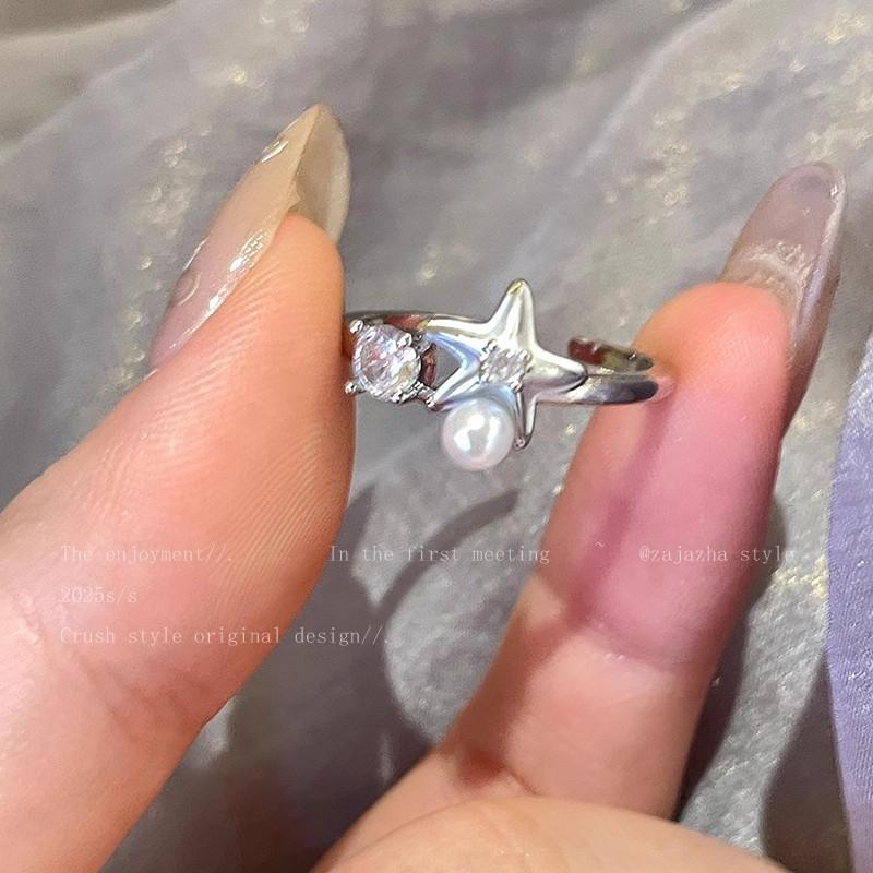 

Starfish Tail Pearl Ring - Women s Summer Limited Edition Design - Index Finger Ring - Light Luxury High-end Feeling Ring Silver starfish