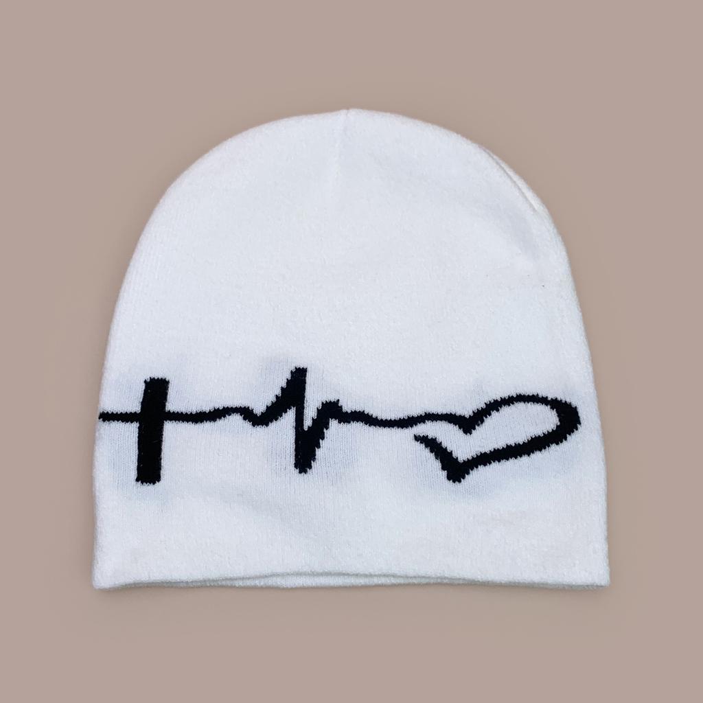 Autumn and Winter Design Electrocardiogram Jacquard Knitted Hat for Men and Women To Keep Warm, Simple Niche Casual Cold Hat Pullover Hat